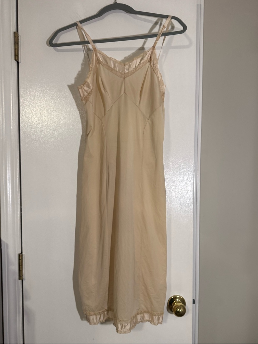 Classic Lace-Trim Slip Dress in Nude vintage 50s or 60s fits small under garment